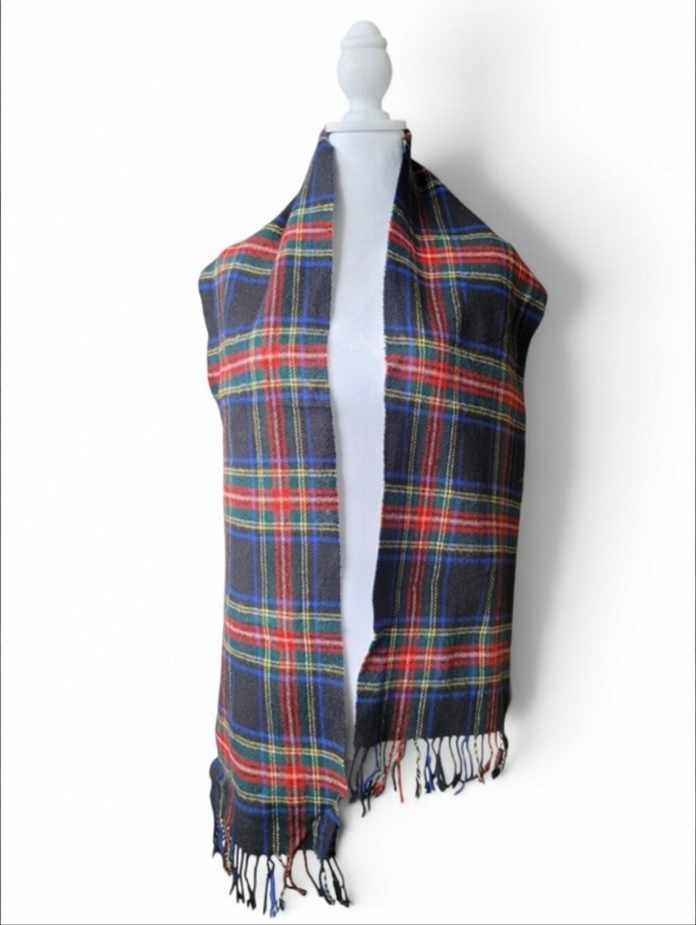 Vintage Glen Prince Lambswool Scarf Black Stewart Tartan Plaid